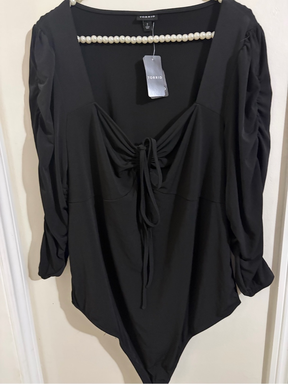 torrid Black Tie-Front Long Sleeve Bodysuit with Ruched Sleeves 2X (18-20)